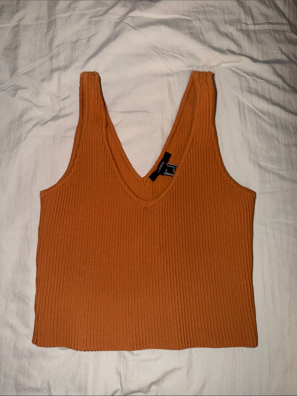 Forever21 Ribbed V-Neck Tank Top - Orange
